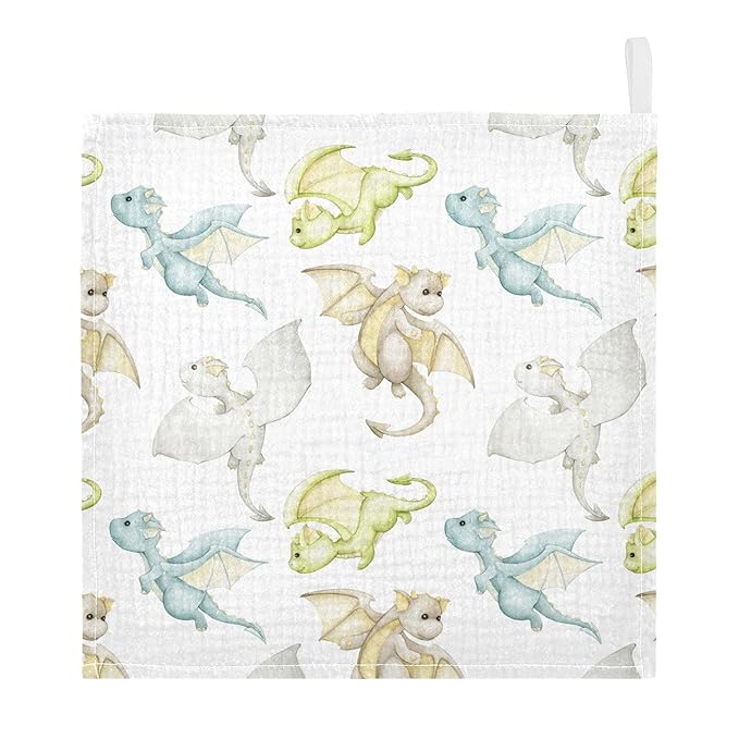 vvfelixl Watercolor Dragons Cartoon Style Baby Burp Cloths Baby Muslin Washcloths for Boys Girls Cotton Baby Face Towel for Newborn Infants Soft and Absorbent 11.8 X 11.8 in, 5 Pack