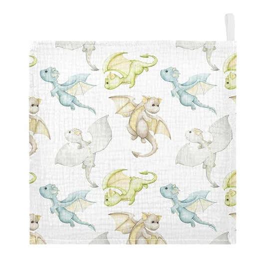 vvfelixl Watercolor Dragons Cartoon Style Baby Burp Cloths Baby Muslin Washcloths for Boys Girls Cotton Baby Face Towel for Newborn Infants Soft and Absorbent 11.8 X 11.8 in, 5 Pack