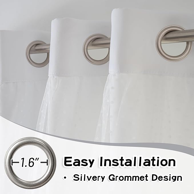 MYSKY HOME White Curtains for Girls Bedroom & Nursery Kids Cute Short Curtains for Small Windows 54 Inch Long Double Layer with Polka Dots Sheer, Grommet Tops, 52" Wide Each Panel, 2 Panels
