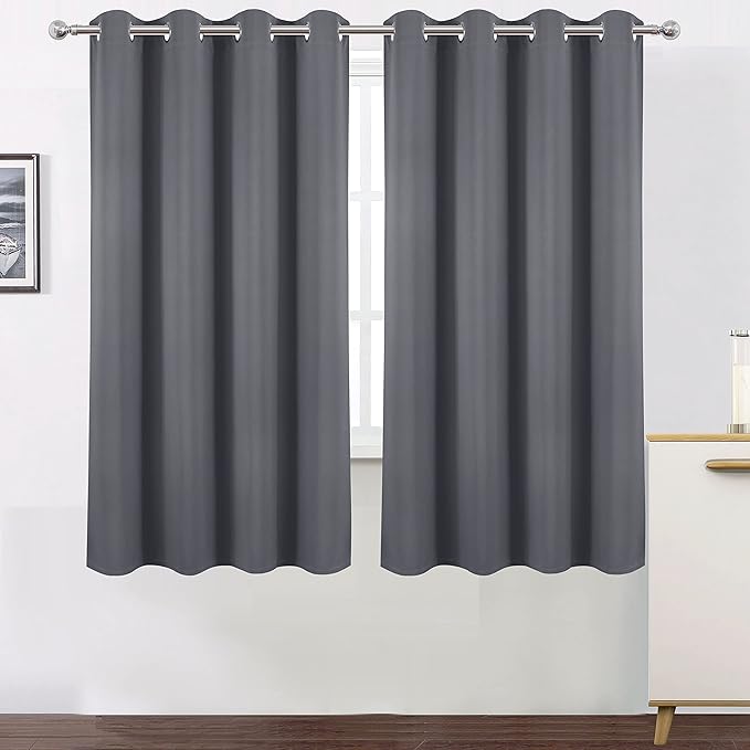 LEMOMO 100% Blackout Curtains 52 x 63 Inch/Grey Curtains 2 Panels with Black Lining Room Darkening Thermal Insulated Bedroom Curtains