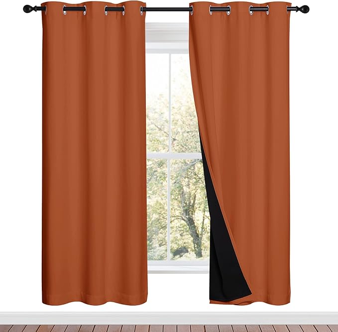 NICETOWN 100% Blackout Window Curtain Panels, Full Light Blocking Drapes with Black Liner for Nursery, 72-inch Drop Thermal Insulated Draperies (Burnt Orange, 2 Pieces, 42-inch Wide Per Panel)