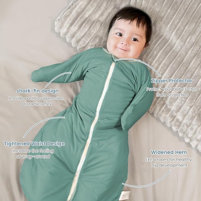 ZIGJOY Shark-Fin Transitional Swaddle for Newborn - 2.5 Tog Rayon Made from Bamboo Transition Swaddle Sleep Sack 3-6 Months Baby Arms Up Swaddle Blanket with 2-Way Zipper, Mint Green