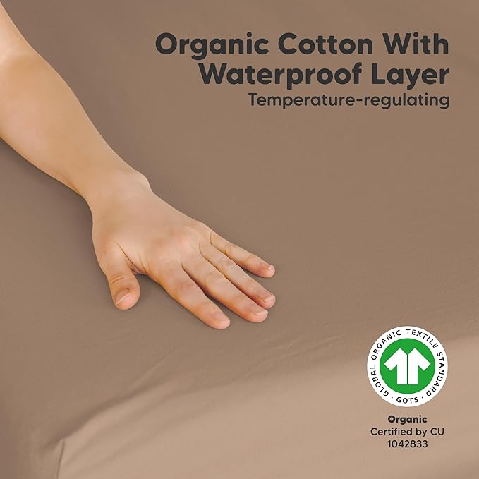 2 Pack and Play Sheets, Waterproof Mini Crib Sheets Fitted - 38x26 Organic Cotton Pack N Play Sheets for Graco Pack and Play Mattress, Playard Baby Crib Sheets, Neutral for Boy, Girl, Toddler (Latte)