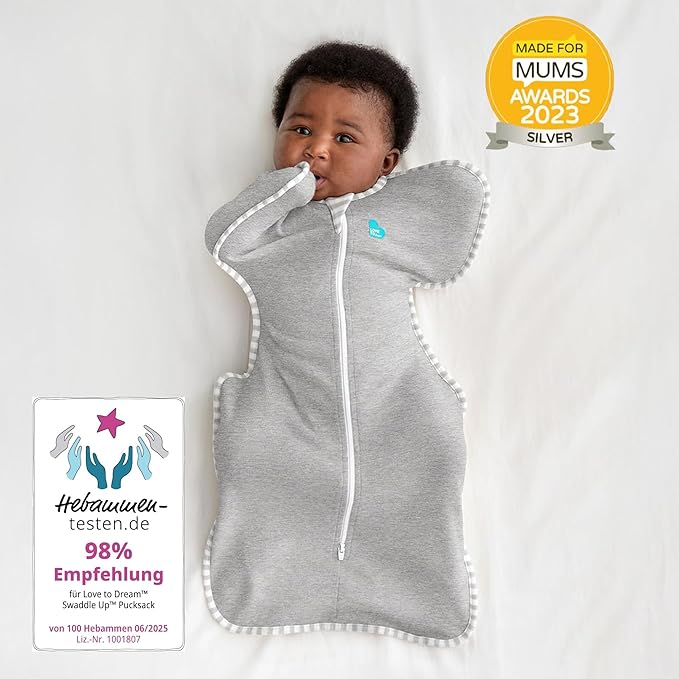 Love to Dream Swaddle UP, Baby Sleep Sack, Self-Soothing Swaddles for Newborns, Improves Sleep, Snug Fit Helps Calm Startle Reflex, New Born Essentials for Baby, 1.0 TOG, 13-19 lbs, Gray