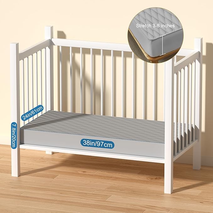 2Pack Waterproof Crib Sheets- Cotton 24X38 Fitted Crib Sheets Crib Mattress Protector Sheets,Soft Bed Sheets,Washable Little Bed Sheets,Neutral for Boy,Girl,Toddler (Gray, 24X38inch)