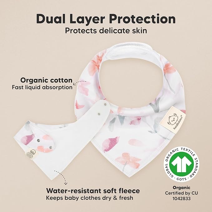 KeaBabies 8-Pack Organic Baby Bandana Bibs for Girls - Super Absorbent Triangle Baby Bibs for Drooling and Teething Infant, 100% Cotton Extra Soft for Newborn, Infant 0-36 Months (Bloom)