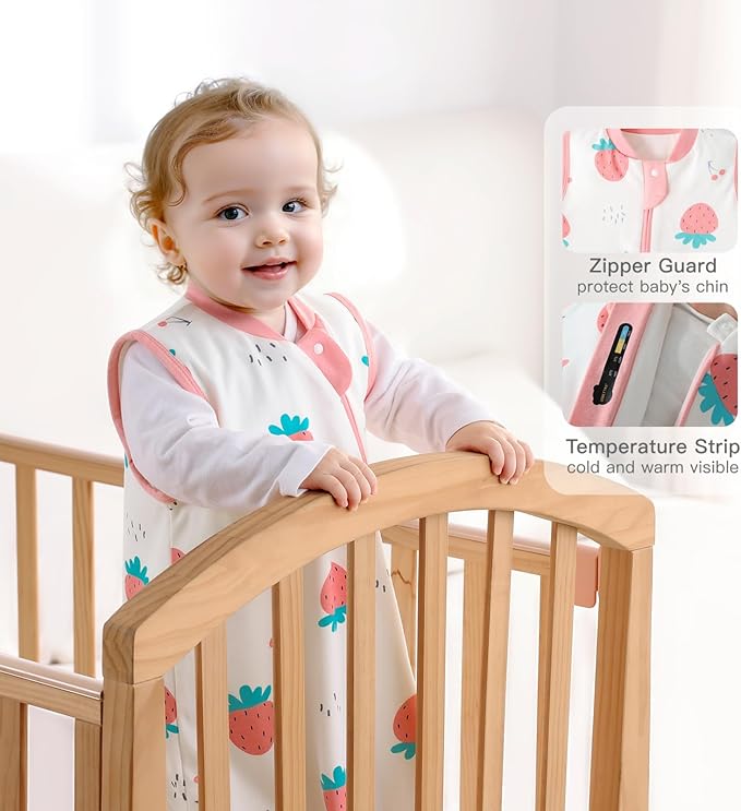 usbettas 1.0 Tog 2.5 Tog Baby Sleep Sack, 100% Cotton Baby Sleeping Bag 3-24M, 2-Way Zipper Baby Wearable Blanket