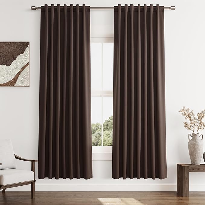 Guken Brown 100% Blackout Curtains 72 Inch Length 2 Panels Set for Living Room Bedroom Back Tab Thermal Insulated Black Out Linen Drapes Room Darkening Window Curtains 52 Inches Width