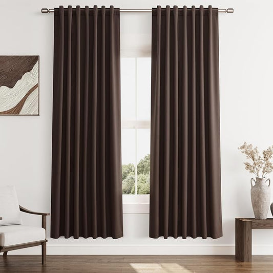 Guken Brown 100% Blackout Curtains 72 Inch Length 2 Panels Set for Living Room Bedroom Back Tab Thermal Insulated Black Out Linen Drapes Room Darkening Window Curtains 52 Inches Width