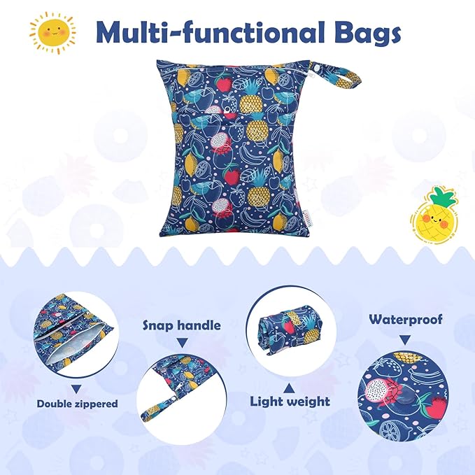 ALVA ALVABABY 3pcs Cloth Diaper Wet Dry Bags Waterproof Reusable with Two Zippered Pockets Travel Beach Pool Daycare Soiled Baby Items Yoga Gym Bag for Swimsuits or Wet Clothes 3L-ZM20A