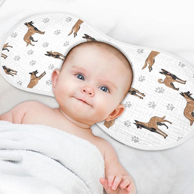 Qinllo 1 Pack Muslin Burp Cloths Belgian Dog Paw Prints White Cotton Baby Burp Cloths Ultra Absorbent and Soft Spit Up Rags for Newborn Babies Boys Girls 22x11 Inch
