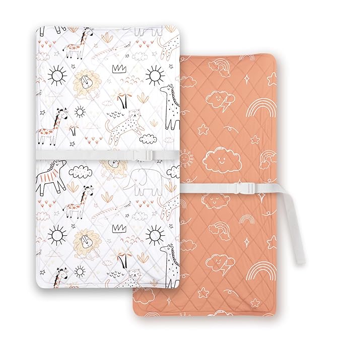 TotChill Light Quilted Changing Pad Cover 2 Pack, Soft Fitted Changing Table Covers for Baby Boys and Girls, Rainbow Print