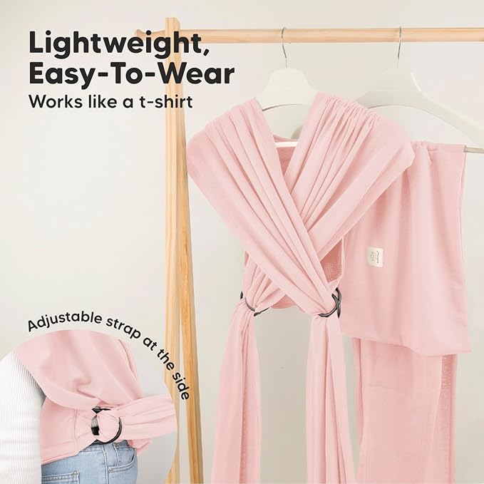 KeaBabies Baby Wrap Carrier Ring Sling - Easy to Wear, Adjustable D-Lite Baby Carrier Newborn to Toddler, Infant Carrying Shirt, Hands Free Bonding, Breathable Fabric Wearing Wrap (Dusty Pink)
