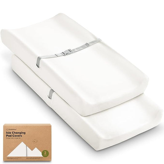2-Pack Baby Changing Pad Cover for Girl, Boy - 32x16 Soft Viscose Derived from Bamboo Baby Diaper Changing Table Pad Cover Sheets, Neutral, Snug Fit Nursery Diaper Change Sheets (Soft White)