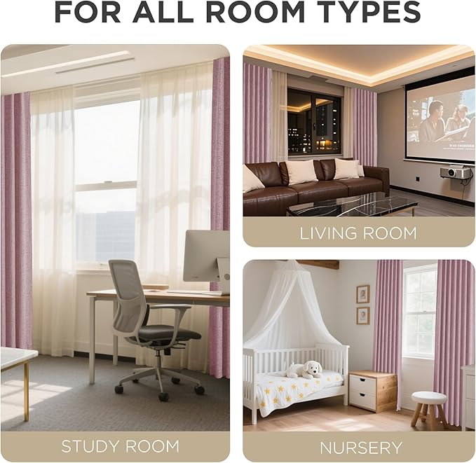 Joydeco Blackout Curtains for Bedroom - 100% Light Blocking 2 Panels Set Pink Drapes 66" W x 108" L, Thermal Insulated Room Darkening Curtains, Linen Textured for Living Room, Rod Pocket & Back Tabs