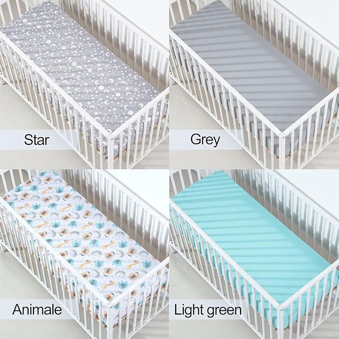 Bimocosy Crib Sheets 4 Pack, Baby Crib Sheets Fitted for Boys and Girls Breathable & Snug Fit, Soft Toddler Bed Sheets for Standard Crib Mattress Nursery Daycare Essentials, Starry Safari