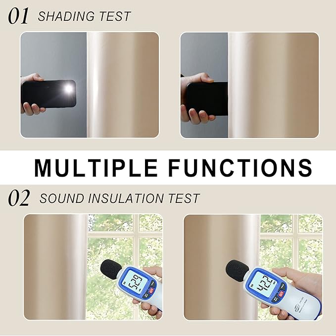 XWZO 100% Blackout Window Curtains with Tiebacks- Privacy Protection & Noise Blocking Window Draperies Grommet Top with Black Liner for Bedroom/Living Room, Biscotti Beige, W38 x L72, Set of 2 Panels
