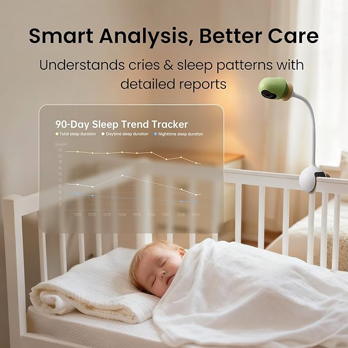 Monai Baby Monitor with Camera and Audio, 3K UHD, 6X Zoom, WiFi Video Monitor for Room or Travel, Pan 350° Tilt 65°, AI Cry Detection, Virtual Fence, Face-Cover Alerts, Sleep Monitoring, Night Vision