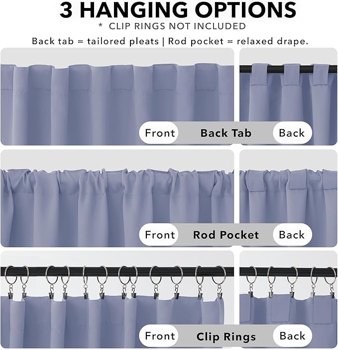 Deconovo Back Tab and Rod Pocket Drapes and Curtains Short Blackout Curtains for Kitchen Windows 42Wx54L Inch Light Purple 2 Panels