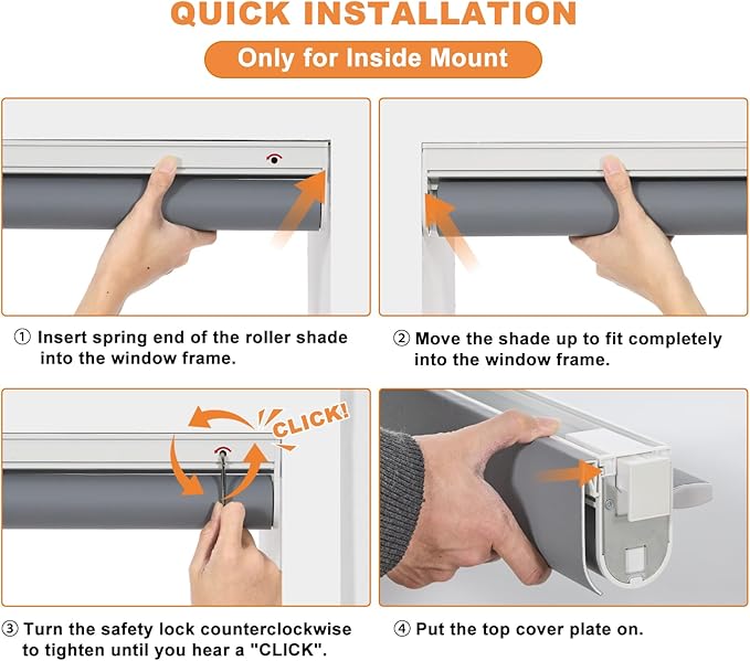 Persilux No Drill No Tools 100% Blackout Window Shades for Home, Free-Stop Cordless Roller Shades (Grey, 22.5" W x 72" H) UV Protection Thermal Insulated Window Blinds for Sliding Glass Doors Office