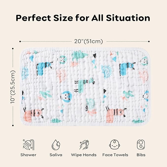 Looxii Muslin Burp Cloths 100% Cotton Muslin Cloths Large 20''x10'' Extra Soft and Absorbent 6 Pack Baby Burping Cloth for Boys and Girls (Alpaca)