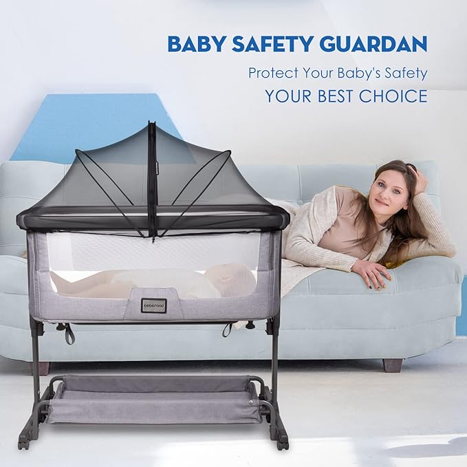 Beberoad Love Bassinet Mosquito Net Cover - Breathable Mesh Canopy with 2-Way Zipper for Baby Cribs, Bedside Sleepers & Travel Cribs (Black)