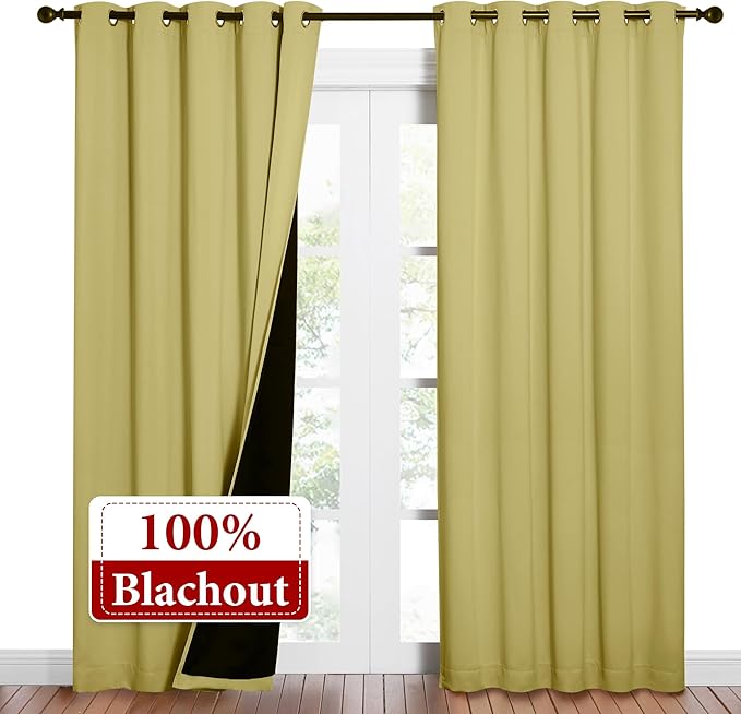 NICETOWN Paler Yellow Full Shade Curtain Panels, Pair of Energy Smart & Noise Blocking Out Blackout Drapes for Dining Room Window, Thermal Insulated Guest Room Lined Window Dressing, 62 x 84 inch