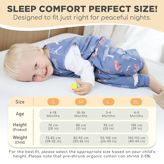 Mama Cheetah Toddler Sleep Sack with Feet 3T - 4T, 2.5 TOG Organic Cotton Baby Sleeping Bag with Legs, Baby Wearable Blankets for Walkers w/ 2-Way Zipper, Baby Sleep Sack for Girls & Boys, Large