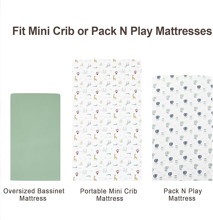 david's kids 3 Pack Mini Crib Sheets, Soft Breathable Premium Pack N Play Sheets for Baby Boys Girls Neutral, Playard and Mini Crib Mattresses, Animals
