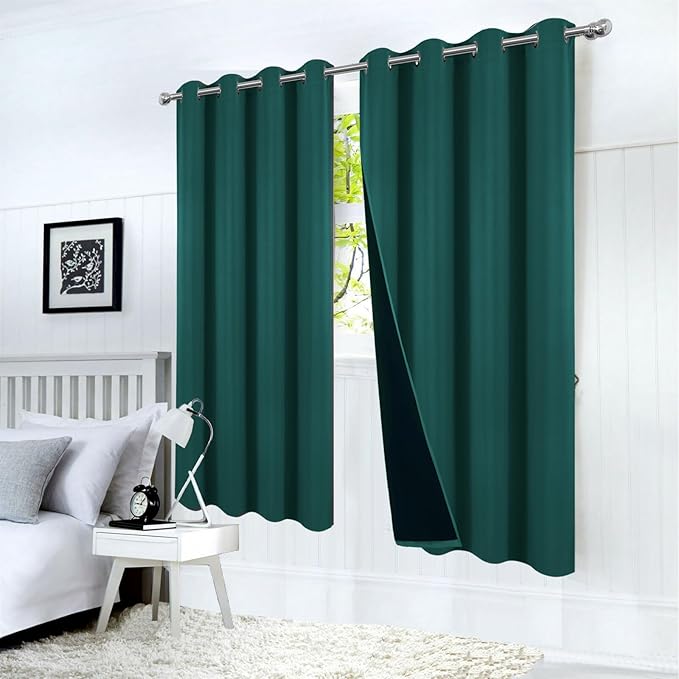 LEMOMO 100% Blackout Curtains 52 x 63 Inch Sea Teal Curtains 2 Panels Darkening Thermal Insulated Bedroom Curtains