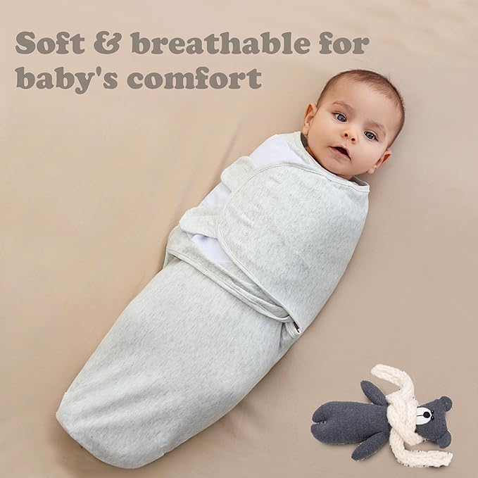 Bublo Baby Swaddles for Newborns – 3-Pack Infant Swaddles 0-3 Months – Adjustable Swaddle Sleep Sack – Soft Organic Cotton Baby Wrap for Safe & Cozy Sleep (Melange Grey)