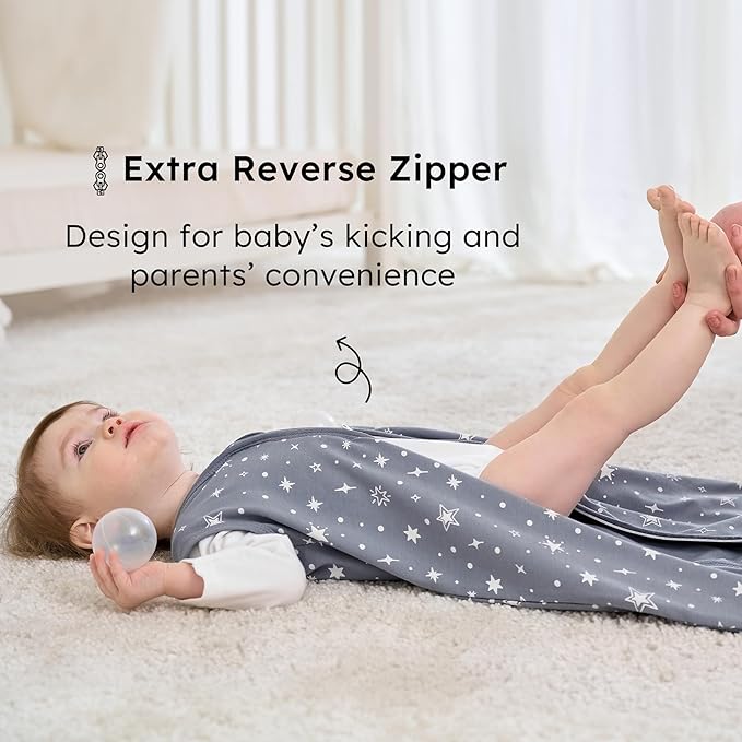 FIEMOL Baby Sleep Sack 0-6 months, 100% Cotton Sleeping Sack for Newborn and Infant, 3 Pack Baby Wearable Blanket for Boy and Girl, 0.5 Tog Lightweight Double Zipper Sleep Bag Grey Moon Bear