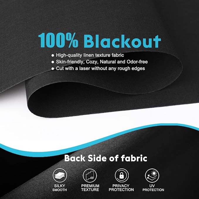 100% Blackout Roller Shades, Free-Stop Cordless Roller Blinds for Windows, Linen Fabric, Thermal Insulated Linen Fabric Window Shades UV Protection for Home, Door, Black44.5 W x 72" H