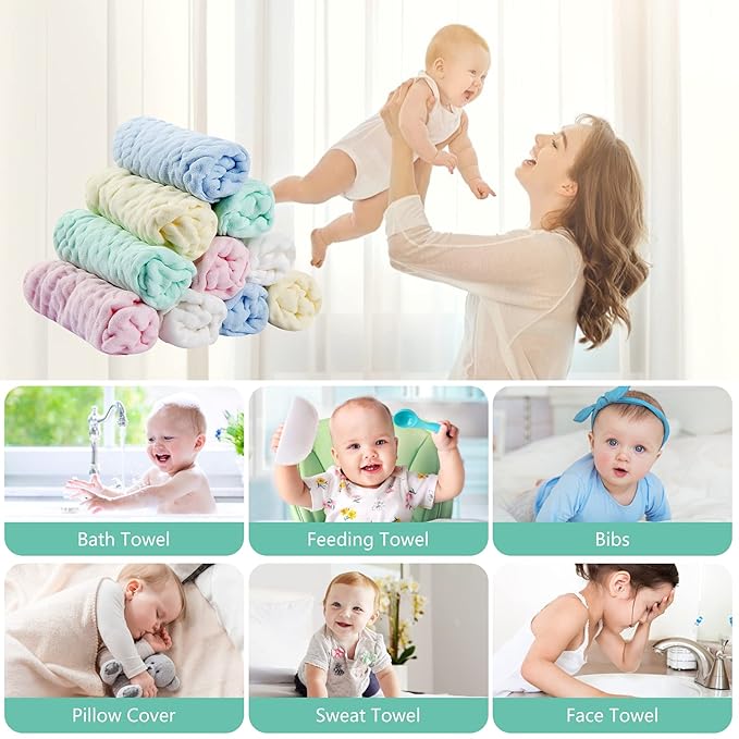 Muslin Cloth, Baby, Washcloths, Muslin Cloths, Burp Cloths, Girls, Boys, Wet Wipes, Children, Muslin, Burp Cloth, Pack of 30, 25 x 25 cm
