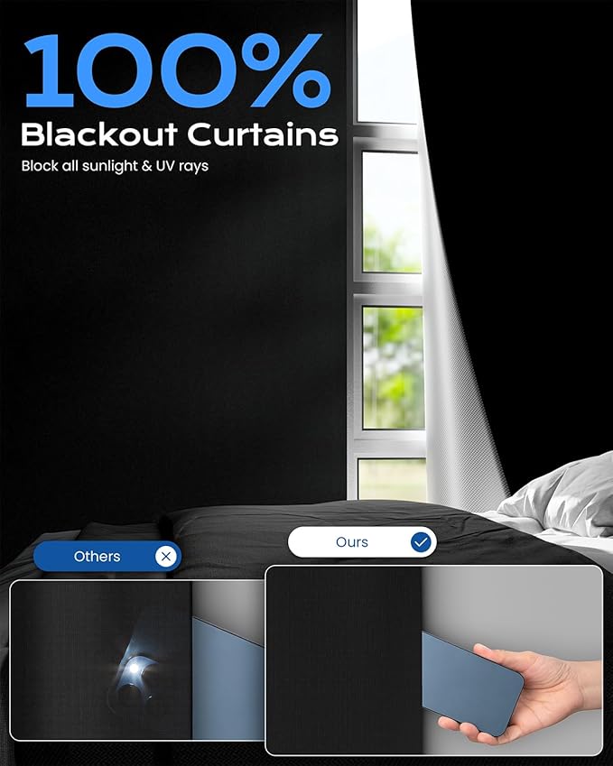 G-WACK Blackout Curtains for Bedroom,Portable No-drill Blackout Blinds for Indoor Windows with Upgraded Hook&Loop,Thermal Insulated Shades Black out Window Cover for Nursery,Travel,RV(14" x 40",Black)