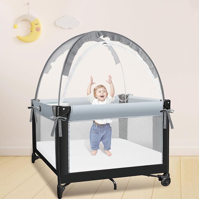 Crib Tent - Crib Net to Keep Baby in, Stop Baby from Climbing Out of Crib, Pop Up Crib Tent with Durable Breathable Net Double Zipper Strong Rods Installation Convenience