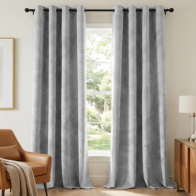 H.VERSAILTEX Velvet 100% Blackout Curtains for Living Room Full Light Blocking Curtains Thermal Insulated Room Window Drapes Soft Luxury Curtains Grommet Top 2 Panels (55" W x 96" L, Gray)