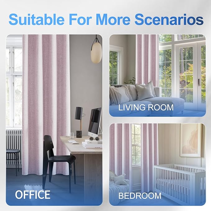 Linen 100% Blackout Curtains for Bedroom, Black Out Curtains 45 Inch Long, Room Darkening Curtains for Living Room, Long Curtain Grommets Drapes, Thermal Curtains(2 Panels, Pink)
