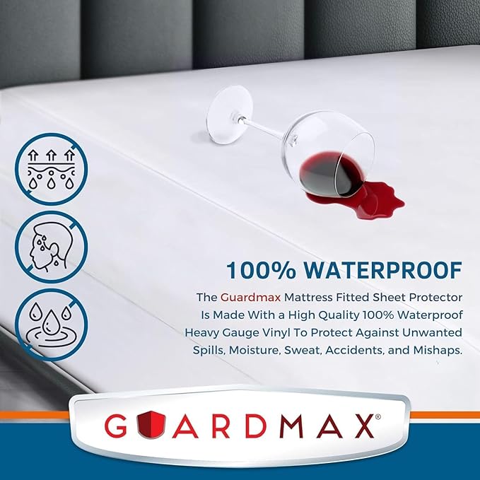 Guardmax Heavy Gauge Vinyl Full Size Mattress Protector - Waterproof & Dust Proof Mattress Cover with Stretchable Pockets - Soft, Comfortable, & Noiseless Waterproof Fitted Sheet.(54 x 75 x 12)