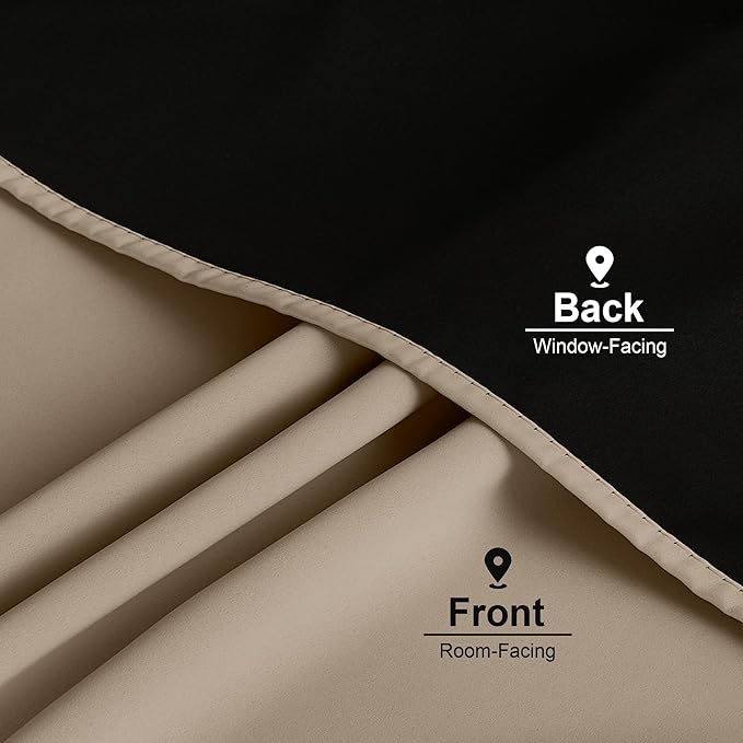 NICETOWN Taupe 100% Blackout Curtains for Bedroom, 52x84 Inches Set of 2 for Living Room, Rod Pocket Back Tab & Noise Reducing Drapes Black Lined Insulated Window Treatment Panels