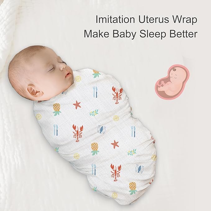 Muslin Swaddle Blankets for Newborn, 2-Pack Breathable Receiving Baby Blanket, Large 47 x 47 Inches Swaddling Wrap for Boys and Girls (Beach Fun)
