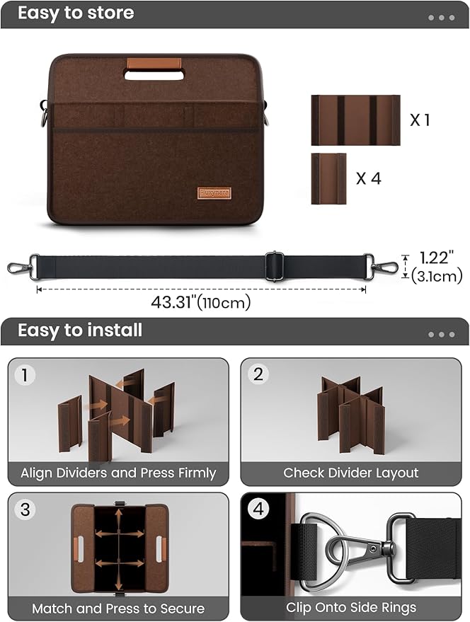 Fluxynara 6-Cup Reusable Felt Drink Carrier with Handle and Adjustable Shoulder Strap, Drink Holder for Car, Multi-Cup Drink Carrier Bag for Delivery, Travel, Picnics (Coffee Brown)