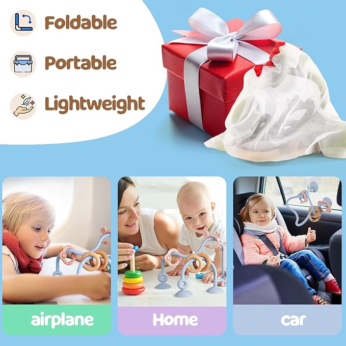 Baby Teething Relief Sensory Toys - Silicone Teether Tactile Developmental Toys for Babies, High Chair Suction Cup Toys, Montessori Activity Toy for Airplane Travel, Table, Highchair Tray