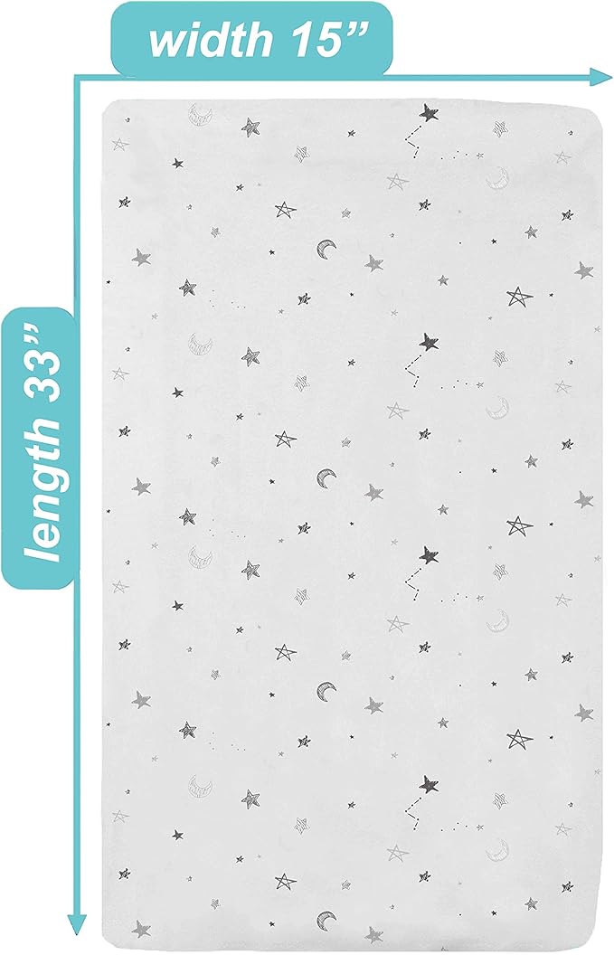 American Baby Company 15" x 33" Fitted Bassinet Sheet, Printed 100% Natural Cotton Jersey Knit, Grey Star and Moon, Soft Breathable, for Boys and Girls (Pack of 2)