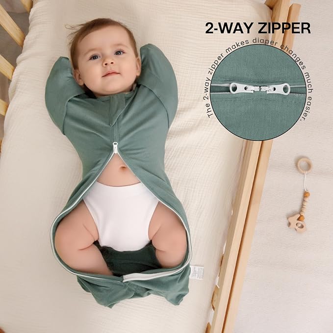 MEXXI Swaddle Baby Sleep Sack With Arms Up, 2 Pack Baby Transitional Swaddle with Double Zipper,0.5 TOG, 8-13 lbs, S