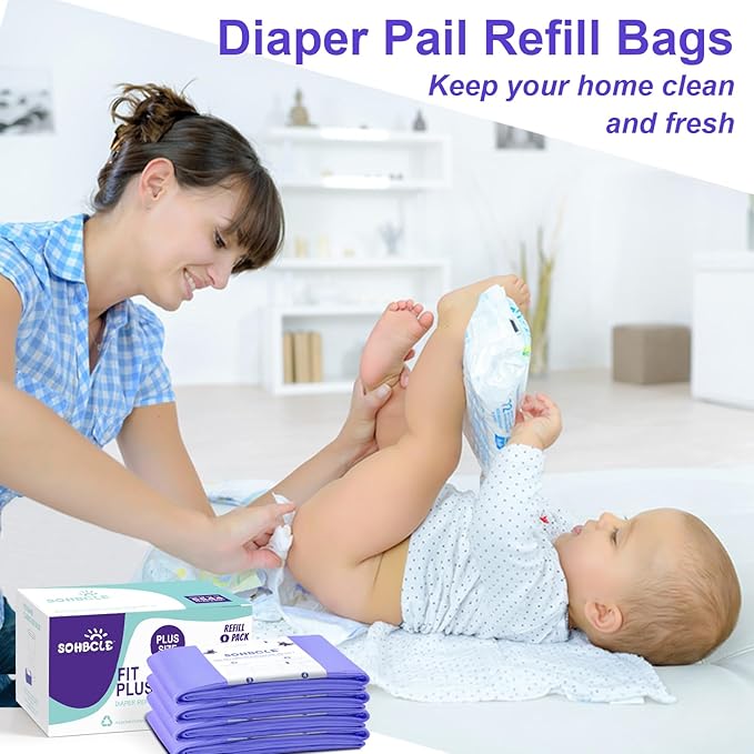 Diaper Pail Refill Bags Compatible with Dekor Plus Diaper Pail Refills 8 Pack Extra 12% Length,Holds up to 5336 Diapers,Extra 30% Thickness Powerful Odor Eliminate Lavender Scent for Baby/Adult