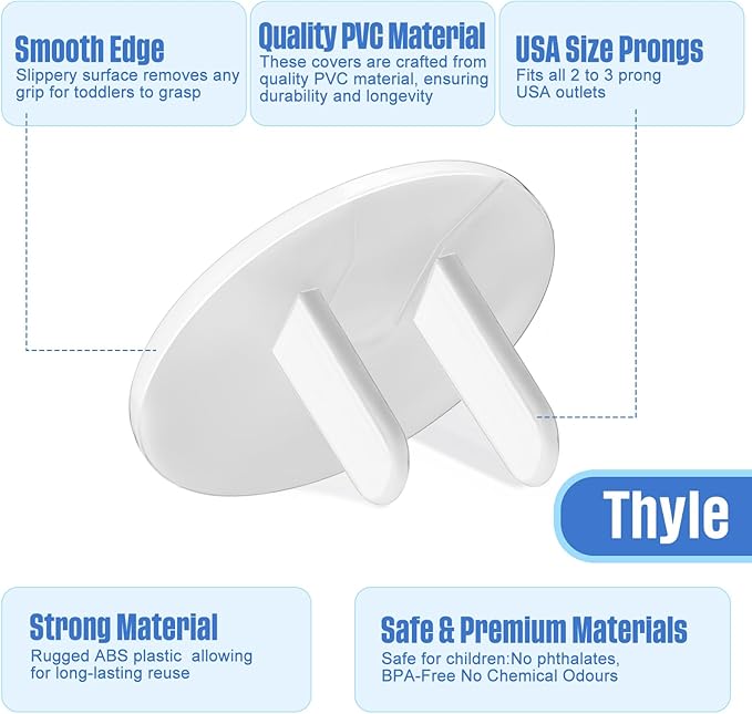 Thyle 200 Pcs Outlet Covers Bulk Child Baby Proofing Plug Covers for Electrical Outlets Easy Install Socket Sturdy Safe Secure Baby Proofing Kit for Home Office Bulk (White)