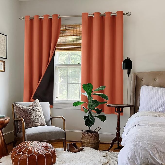BGment Thermal Insulated 100% Blackout Curtains 45 Inch Length 2 Panels, Total Light Blocking Curtains for Bedroom, Grommet Window Drapes with Thick Black Liner, 52 Inch Wide Each Panel, Terracotta