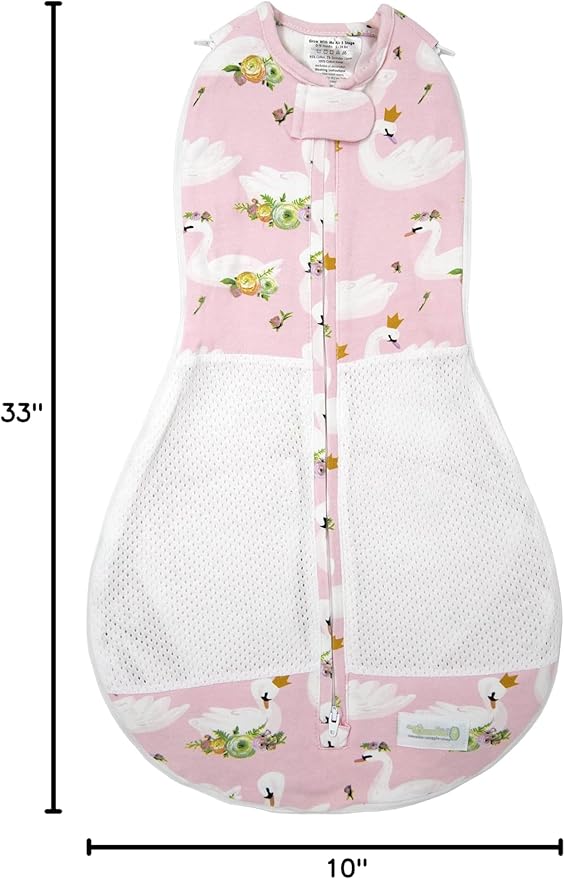 Woombie Grow with Me Air Baby Swaddling Blanket, Convertible Swaddle Fits Babies 0-9 Months, Expands to Wearable Blanket for Babies up to 18 Months, Princess Swan
