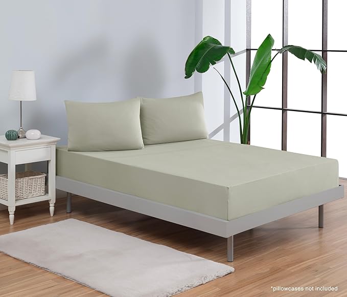 100% Cotton Fitted Sheet Only - Deep Pocket up to 16inch - All-Around Elastic - T-Shirt Fabric Jersey Knit - Extra Soft - Easy Fit - All Season - Comfy (Mineral Green, Queen)
